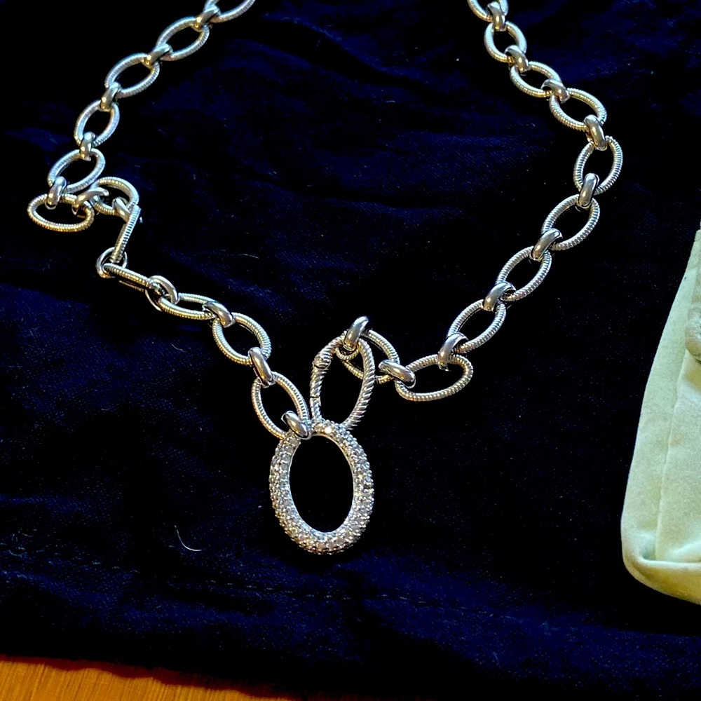 Authentic Ripka large oval chain necklace with CZ oval charm